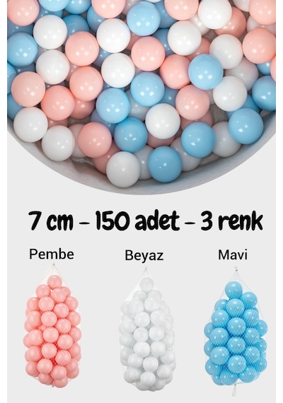 7 Cm Top Havuzu Topu 150 Adet Pembe, Mavi, Beyaz