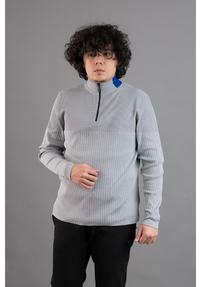 Fermuar Yaka Yarım Balıkçı Likralı Erkek Sweatshirt Gri
