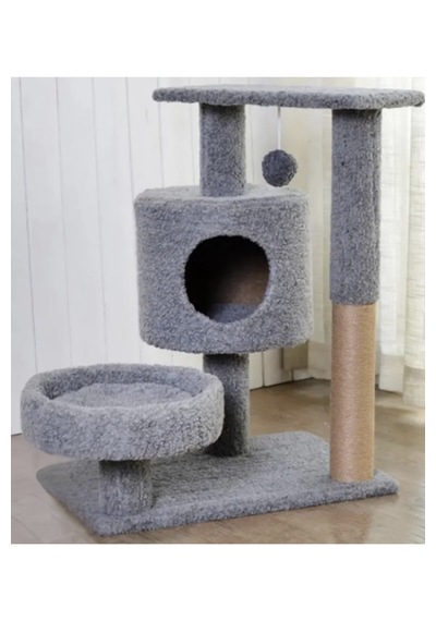 Missidea Nrs-013 Yuvarlak Teras Ve Yuvalı Kedi Tırmalama Evi Gri