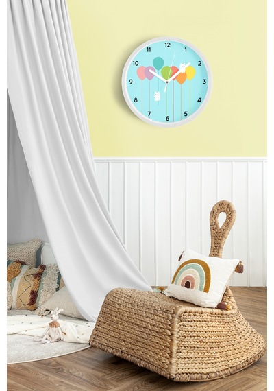 Renkli Balonlar Çocuk Odası Modern Duvar Saati - 30cm - Önü Camlı Beyaz Kasa - Sessiz Mekanizma Beyaz