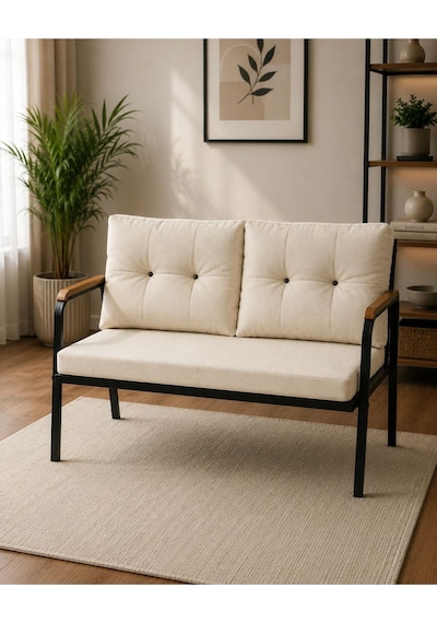 Teras Balkon Bahçe Ve Kafe İçin Modern İkili Koltuk Kir İtici Kumaş Bej Teras Balkon Bahçe Ve Kafe İçin Modern İkili Koltuk Kir İtici Kumaş Bej
