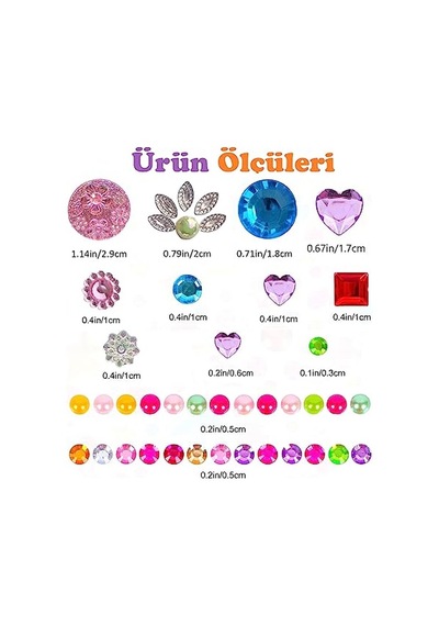 Taş Sticker Yapışkanlı Saç, Yüz, Tırnak, Makyaj Nane Süs Taşı Işıltılı Parlak Açık Pembe Kalpler, Abanoz