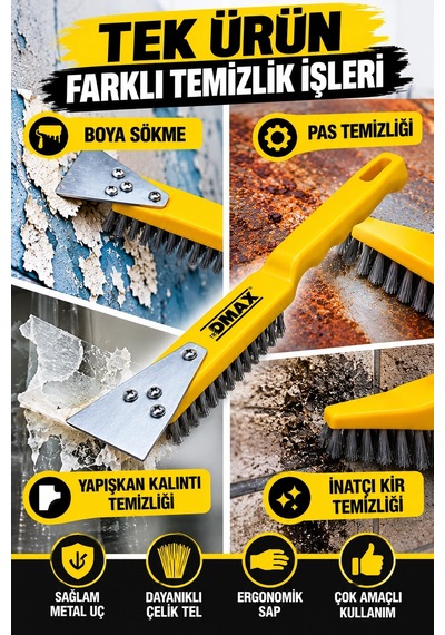 Dmax Metal Kazıma Spatulası Tel Fırçalı Boya Sökücü Pas Temizleme Fırçası Yapışkan Kalıntısı Ve İnat