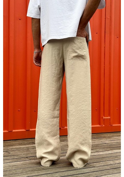 Krem Pile Detaylı Beli Lastikli D2 Go Baggy Pantolon Krem