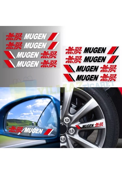 Honda Mugen Logo Kapı Kolu Jant Ayna Oto Sticker Yapıştırma 4 Ad 13 Cm-Kırmızı Renkler Sabittir