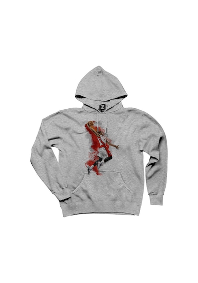 NBA Baller Red Silhouette Gri Kapşonlu Sweat Gri