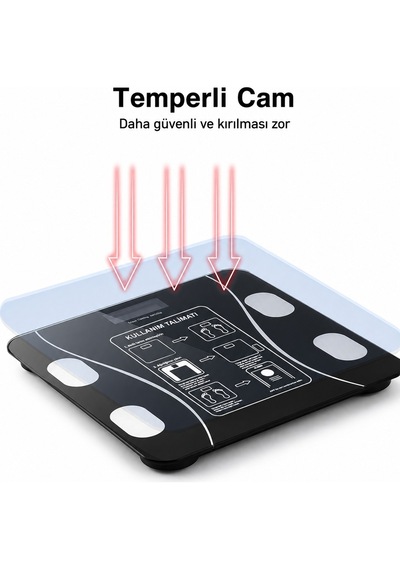 Akıllı Bluetooth Baskül Vücut Analiz Tartısı Dijital Yağ Kas Bmı Su Oranı Ölçer 180 Kg Temperli Cam