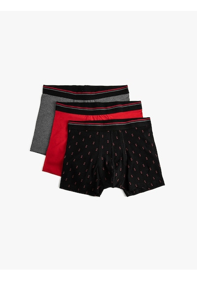 Koton 3'lü Boxer Seti Oyun Baskılı Çok Renkli Siyah 4slm90003mk Siyah