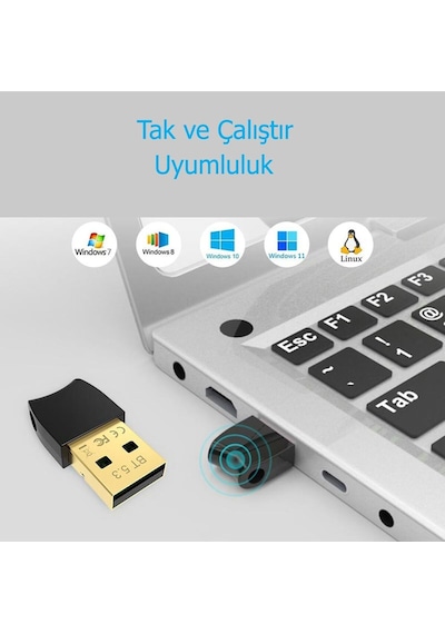 Plentiful Bluetooth V5.3 Usb Mini Bluetooth Adaptör Dongle 20mt Kablosuz Adaptör Çoklu Cihaz Desteği