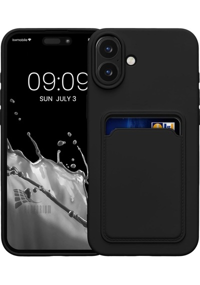 Apple Uyumlu iPhone 16  Kartlıklı Silikon Kılıf Kamera Korumalı Pastel Renk Esnek Kapak - Siyah