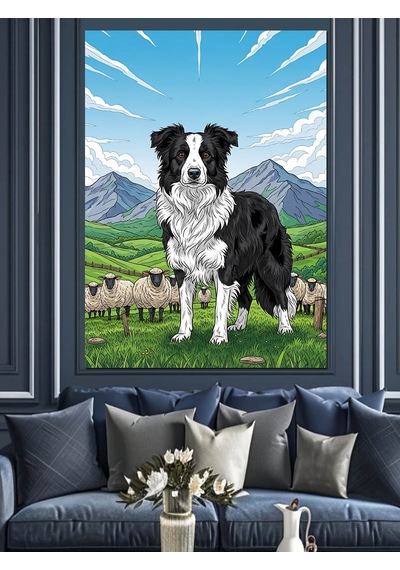 Doğada Siyah Beyaz Köpek Dekoratif Kanvas - Mdf Ahşap Tablo