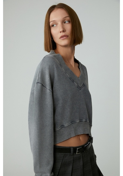 Grimelange ANDREITA Kadın V Yakalı Asimetrik Oversize Açık Gri Sweatshirt