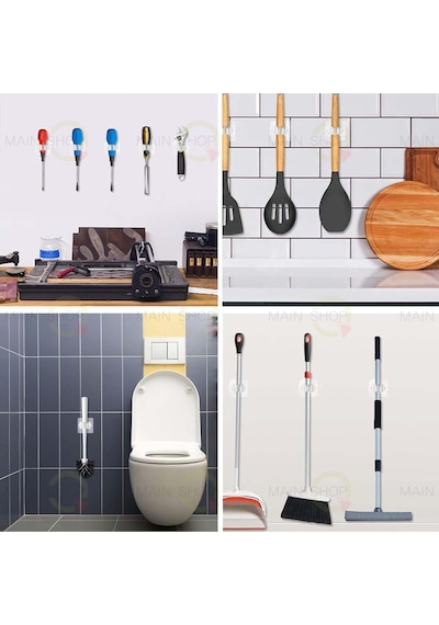 Mainshop Yapışkanlı Pratik Mop Temizlik Fırçası Tutucu Asma Askı Aparatı Paspas Sapı Tutucu 4 Adet M-310 Beyaz