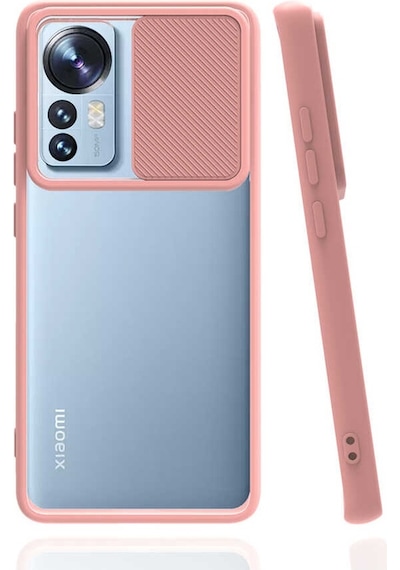 Kilifone - Xiaomi Uyumlu Mi 12 - Kılıf Slayt Sürgülü Arkası Buzlu Lensi Kapak - Pembe Açık