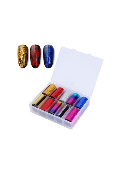 10lu Tırnak Süsleme Folyosu Parlak Holografik Dizayn Düz Renk Nail Art Transfer Folyo Wnf-230