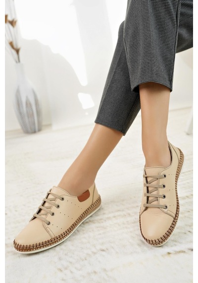 Nesilshoes Nesil Shoes Syg P38 Bej Hakiki Deri Kadın Ayakkabı