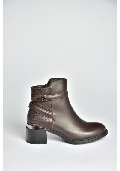 Fox Shoes V555258003 Kahverengi Hakiki Deri Kalın Topuklu Kadın Bot Kahverengi