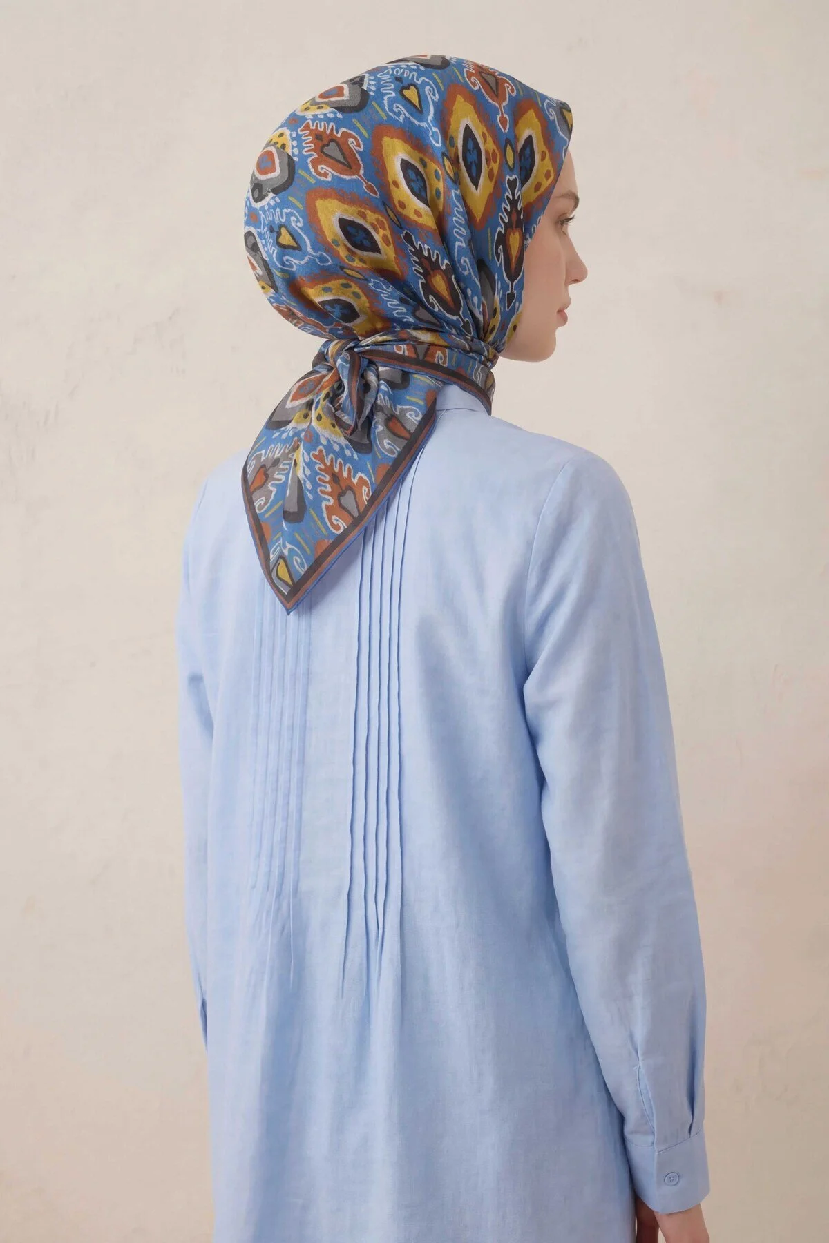 Silk Home Pamuk Karışımlı Soft Eşarp Baklava Desen Mavi 90x90