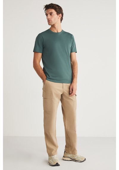 Grimelange Mıchel Erkek Slim Fit Dar Kesim %100 Organik Pamuklu Yana Kayan Dikişli Basic Örme Yeşil T-shirt