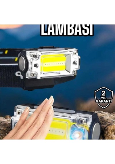 Sensörlü Şarjlı Kafa Lambası Beyaz Led El Feneri Lityum Bataryalı