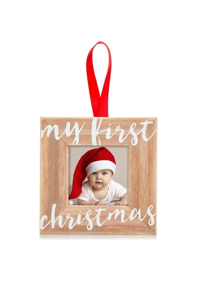 Lexroo Bebeğin İlk Noel Ahşap Resim Çerçevesi Süsü, Ebeveynleri Beklemek İçin, Rustik Tatil Süsü Standart