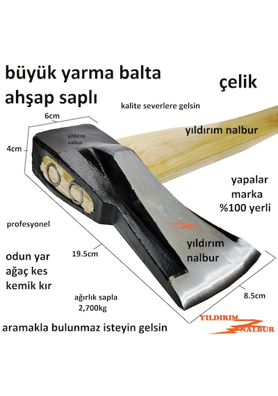 Büyük Boy Yarma Balta Oduncu Baltası Kemik Kırma Ağaç Kesme Kömür