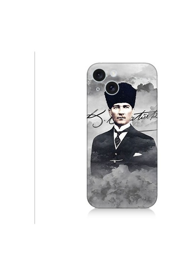 Apple Uyumlu iPhone 15 Plus Atatürk Portresi Desenli Silikon Kılıf Silikon