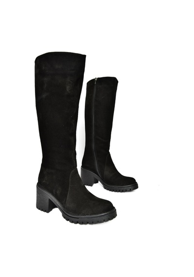 Fox Shoes R654047702 Siyah Hakiki Deri Süet Kalın Topuklu Kadın Çizme Siyah