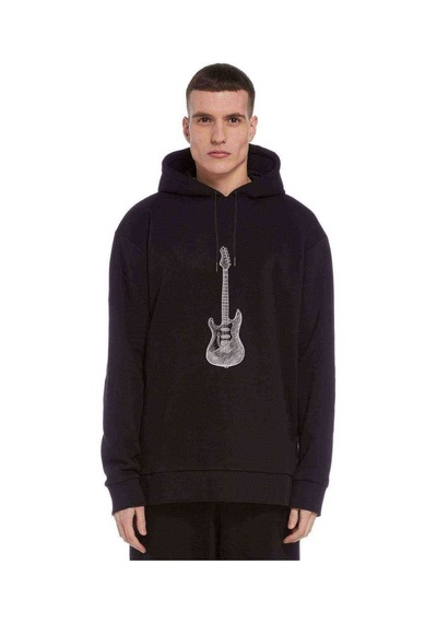 Drawing Elektro Guitar Red Baskılı Siyah Erkek Örme Sweatshirt (531056215)