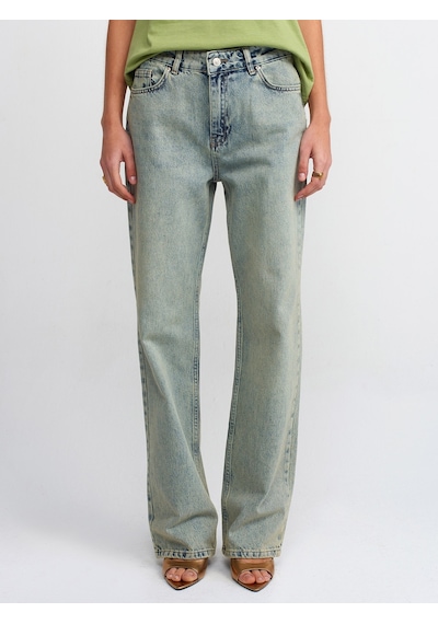 Dilvin Kar Yıkama Düşük Bel Wideleg Denim Pantolon Tint Kırmızı
