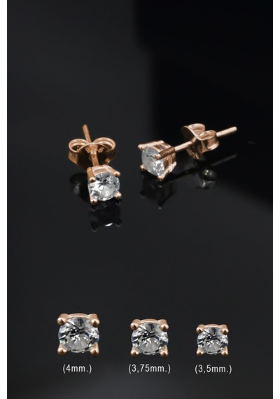 Papatya Silver 925 Ayar Gümüş Rose Kaplama Zirkon Taşlı Tektaş Küpe 4,0mm.