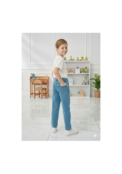 Erdem Kıds Erkek Çocuk Pamuklu Beli Lastikli Baggy Jean Pantolon Rahat Kalıp Geniş Bol Paça Kot Pantolon Mavi Mavi Erdem Kıds Erkek Çocuk Pamuklu Beli Lastikli Baggy Jean Pantolon Rahat Kalıp Geniş Bol Paça Kot Pantolon Mavi Mavi