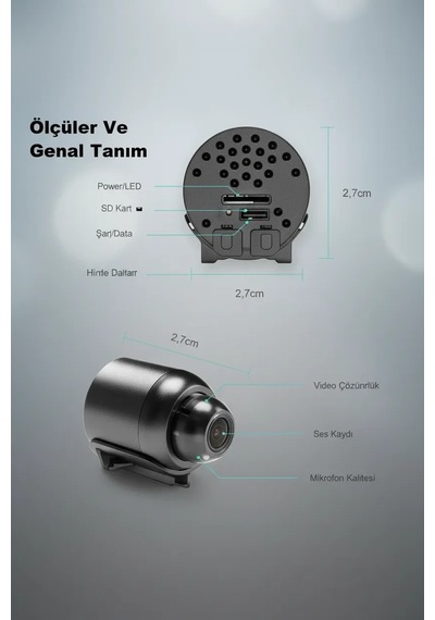 1080p Hd Wifi Mini Kamera 120 Geniş Açı Gece Görüşü Manyetik 360 Döner Tf Kart Destekli Lisinya