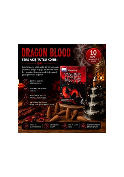 Darshan Dragon Blood Ters Akış Backflow Tütsü Konisi 10'lu Paket