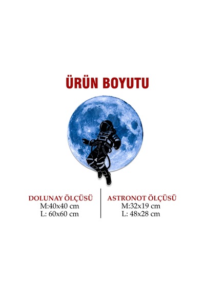 Kişiselleştirilebilir Led Işıklı Epoksi Cam Katmanlı Tablo Astronot Dolunay Mavi - 738250971 Mavi