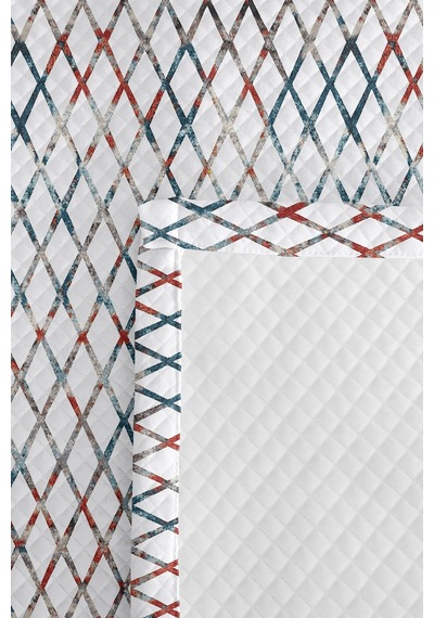 Mavi Geometrik Genç Odası Tek Kişilik Pike Takımı - Kırmızı Modern 160x220 Cm Kapitone Yatak Örtüsü Siyah