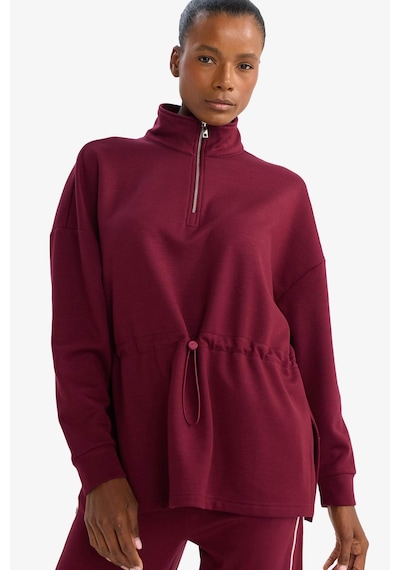 Defacto Long Fit Dik Yaka Beli Lastikli Yarım Fermuarlı Modal Sporcu Sweatshirt G4367ax25wnbr170 Bordo-br170