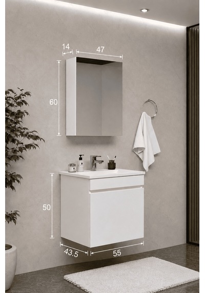 Teta Home Tokyo 55 Cm Mdf Banyo Dolabı Seti Beyaz