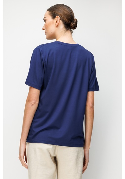 Kadın V Yaka Yaka Kenarı İşlemeli Penye T-shirt Lacivert Lacivert Kadın V Yaka Yaka Kenarı İşlemeli Penye T-shirt Lacivert Lacivert