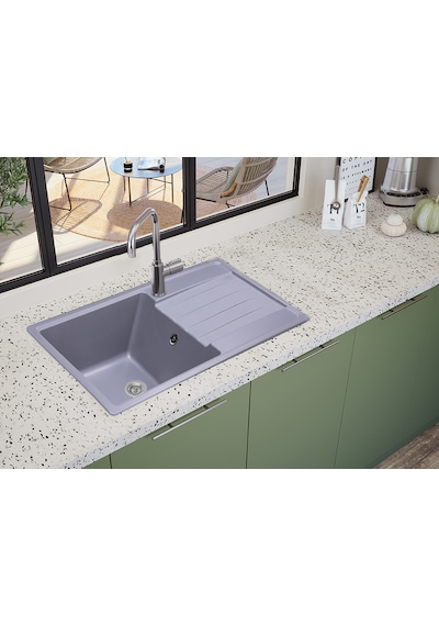 Simpex Tek Göz Damlalıklı Granit Eviye Metalik Gri 86x50cm
