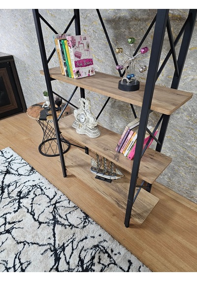 Zafir Çıkıntılı Siyah Boyalı Kitaplık - 5 Raflı Suntalem Lüks Kitaplık Atlas Çam