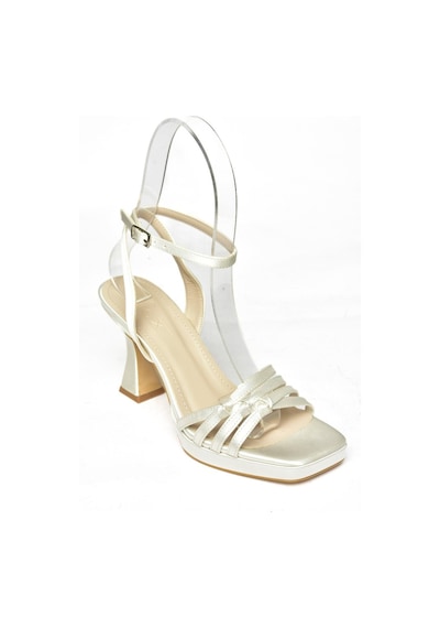 Fox Shoes S569315704 Bej Saten Kumaş Kalın Topuklu Ayakkabı Bej