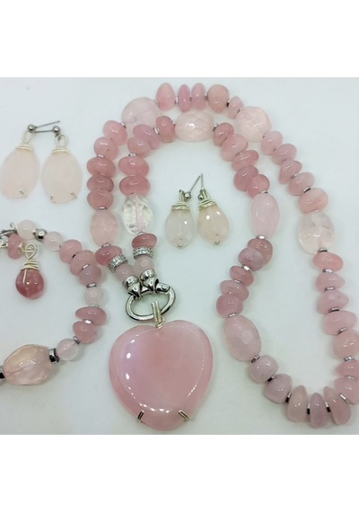 2729 Pembe Kuvars Hematit Çelik Aparatlı El Yapımı Bileklik Açık Pembe