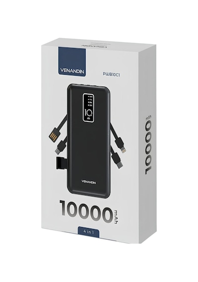 Powerbank 10.000 Mah Hızlı Şarj Destekli, 4'ü 1 Arada Entegre Kablolu Taşınabilir Şarj Cihazı-1713 Siyah
