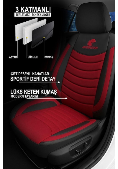 Panther Serisi Keten Kumaş Oto Koltuk Kılıfı Hyundai İ20-i30-accent-blue-era-getz Uyumlu Bordo