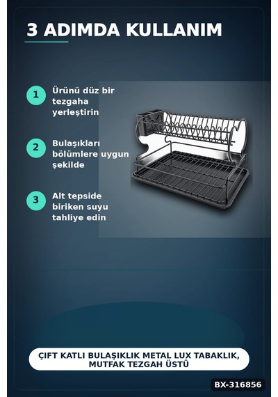 Çift Katlı Bulaşıklık Metal Lux Tabaklık, Mutfak Tezgah Üstü Düzenleyici Bx-316856 Diğer