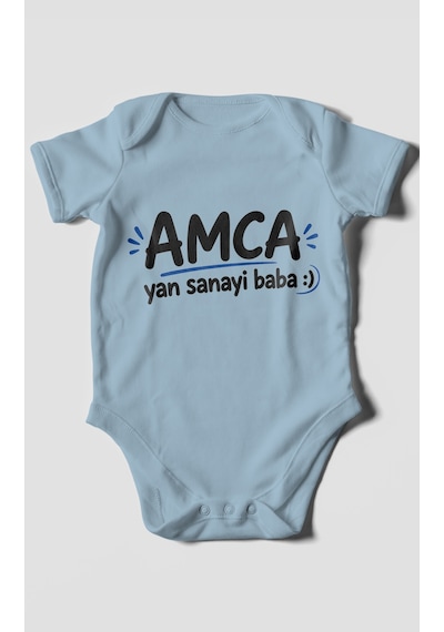 Morivokids Amca Ve Yan Sanayi Babaya Özel Kısa Kollu Bebek Body %100 Pamuk Bebe Mavisi