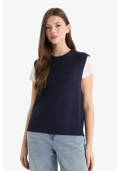 Defacto Oversize Geniş Kalıp Bisiklet Yaka Triko Süveter S0375az25wnnv207 Lacivert