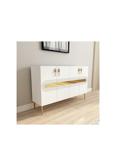Karsu 120 Cm Konsol, Tv Ünitesi, Çok Amaçlı Dolap Beyaz-altın Beyaz-altın