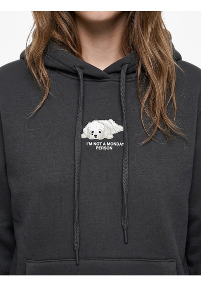 Koton Köpek Nakış Detaylı Kapüşonlu Antrasit Kadın Sweatshirt 7wal10115ık